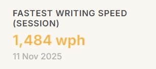 Personal record card: fastest writing speed in session